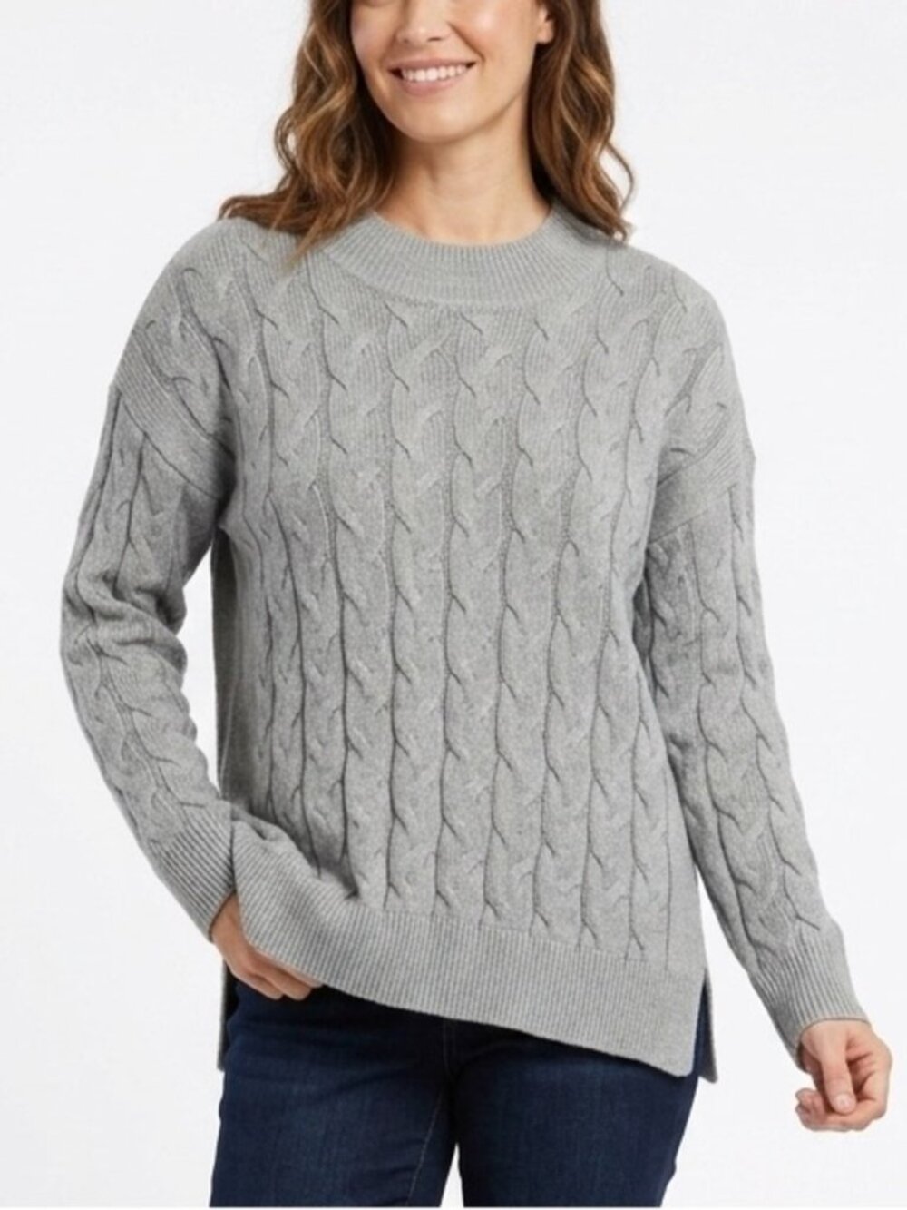 Michael Kors Gray Cable Knit High-Low Sweater - Large
